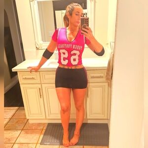 Womens Medium Football player Halloween costume skirt, Jersey and elbow pads